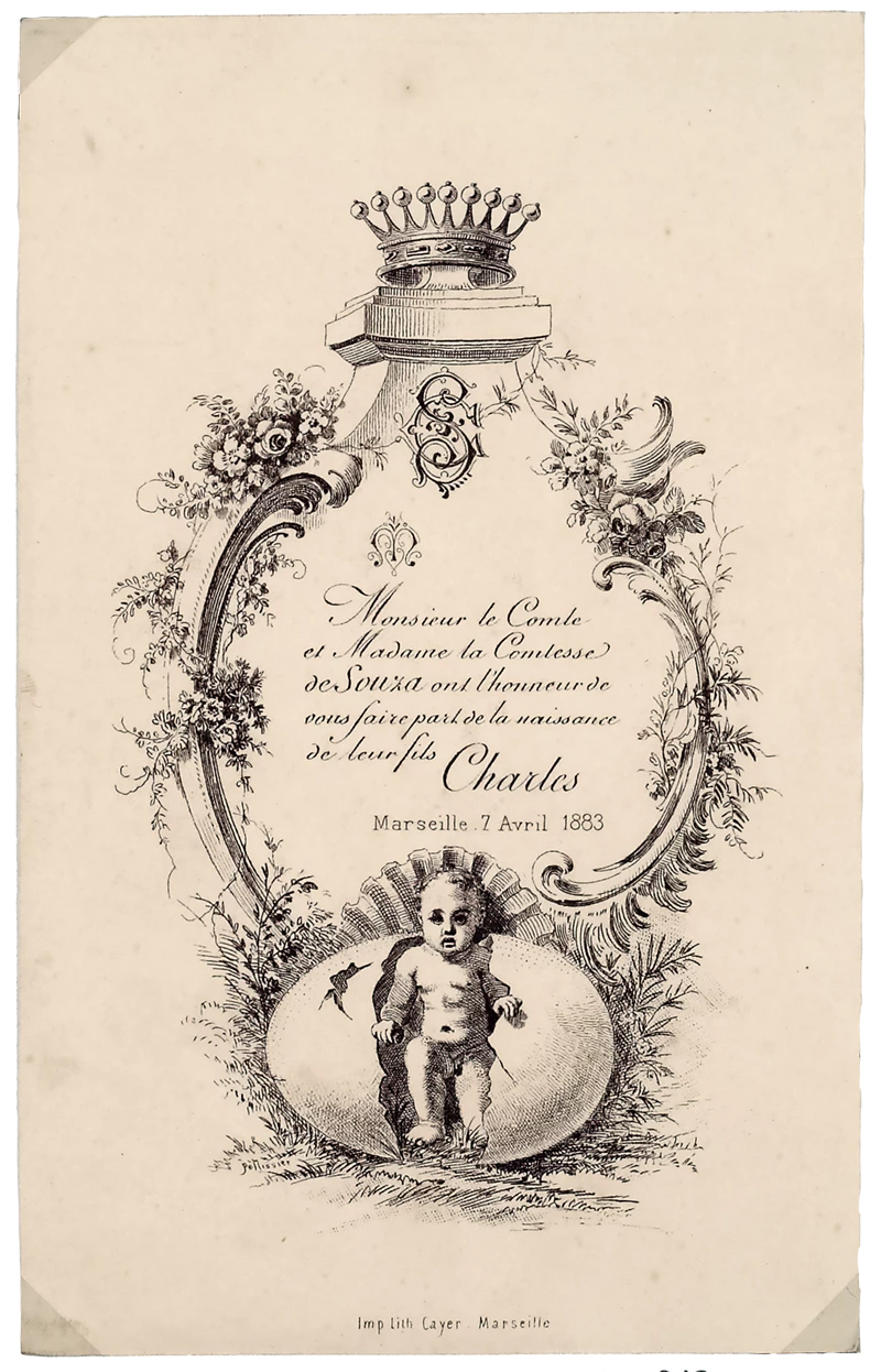 Faire-part ou billet de naissance de 1883